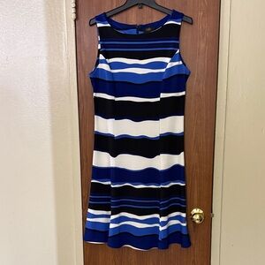 Sleeveless Striped Midi Dress in Blue, Black & White